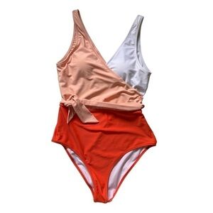 CUPSHE Orange And White Bowknot One piece Swimsuit | Size M